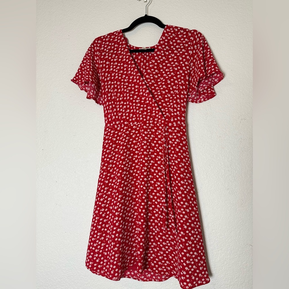 Adorable Red Floral wrap dress